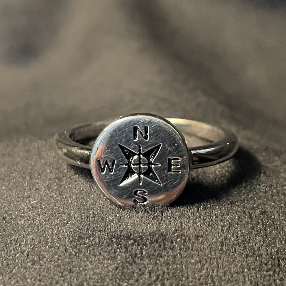 925 Silver Marked Ring Size 7, Thin, Dainty Band Width With Small Compass